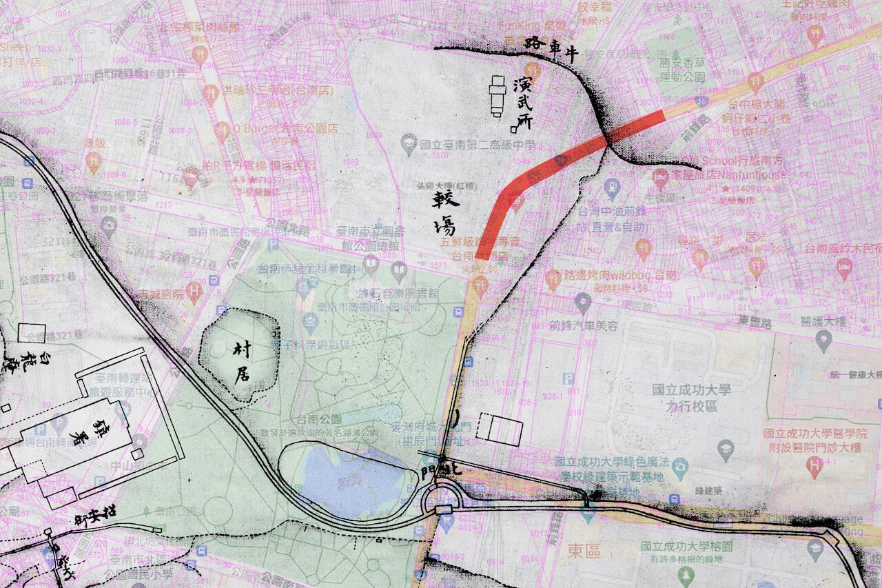 開元陸橋(紅色)與較場演武所相對位置